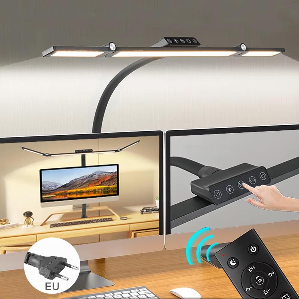 

220 В Светодиодная настольная лампа для защиты глаз с бесступенчатой регулировкой яркости, регулируемым гибким гусиным горлом, пультом дистанционного управления, светодиодная настольная лампа-прищепка 24 Вт для офиса, ПК EU PLUG