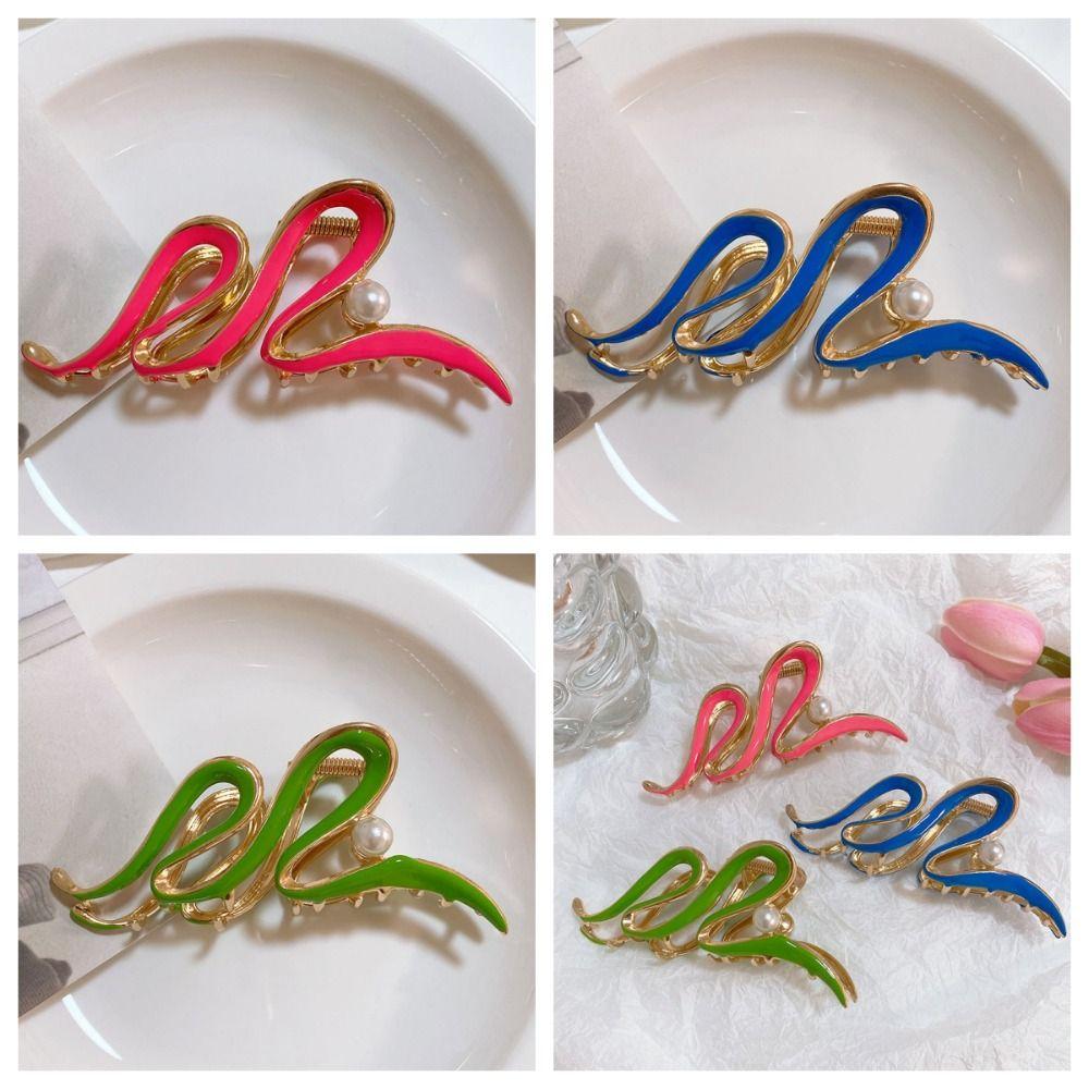 

Pearl Wave Colorful Hair Claw Geometric Large Shark Clip Trendy Female