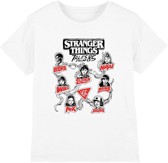 Stranger Things Tales from 85 Character Vines Kinder T-Shirt, Weiß 140