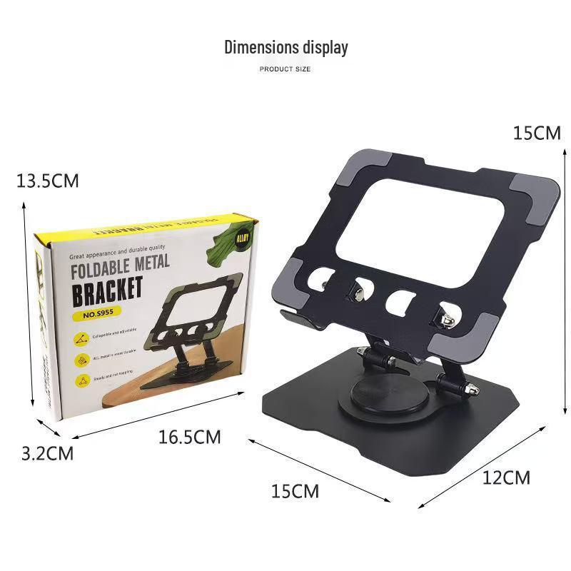 Rotatable Metal Phone & Tablet Stand: Foldable, Universal Design with Hollow Heat Dissipation for Home or Office.