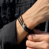 Layered Braided Statement Bracelet for Men Fashion Personality Black Cuff Ethnic Jewelry