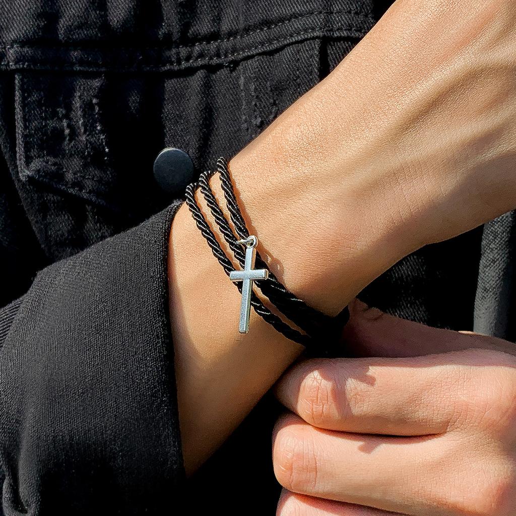 Layered Braided Statement Bracelet for Men Fashion Personality Black Cuff Ethnic Jewelry