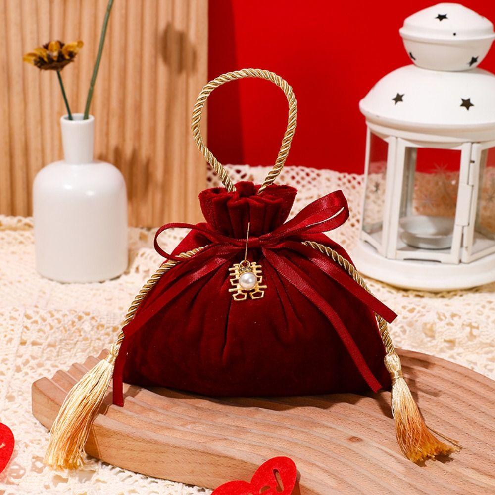 Chinese Flannel Gift Bag Velvet Wedding Gift Bag Drawstring Candy Bag  Candy Pouches