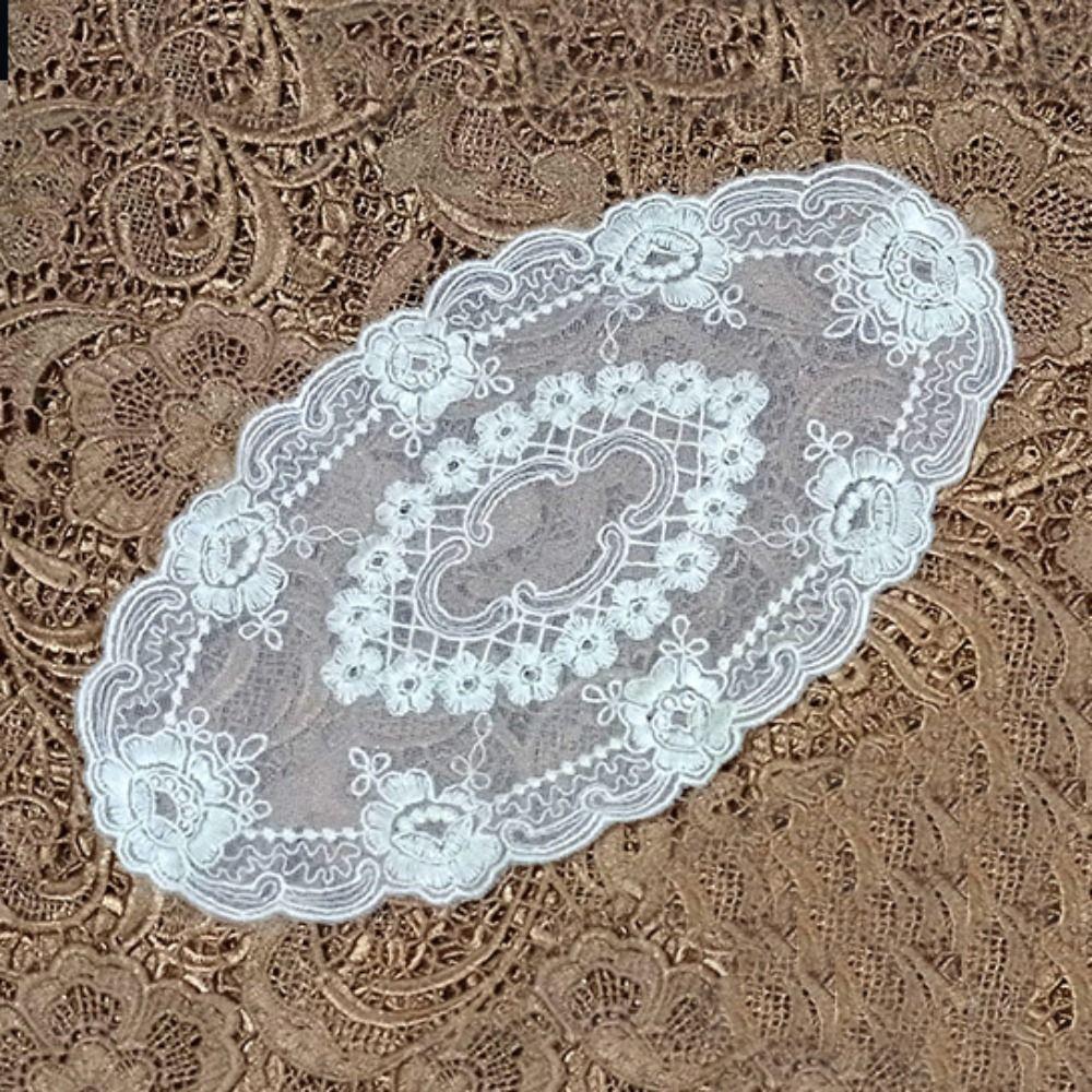 

Round Lace Embroidery Placemat Embroidery Flower Cup Mat Doily Coaster Table Decor 30x18cm