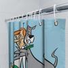 Classic Cartoon Characters Shower Curtain Blue Background With Wacky Dog Hugging Man Print For Bathroom Decor Size 69X70 Inches