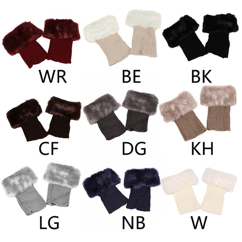 Short Women Boot Cuffs Socks Topper Gaiters with Plush Trim Winter Ribbed Knitted Solid Color Elastic Leg Warmers Gifts
