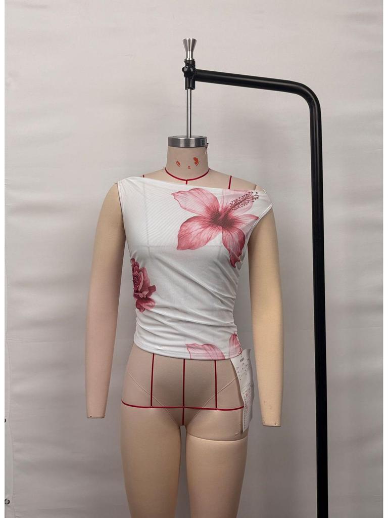 Women's One-Shoulder Ruched Slim T-Shirt - Casual Spring/Summer Fashion Top