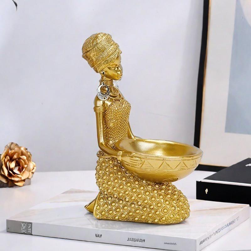 Creative African Women's Statues Storage Ornaments, Resin Crafts, Home Office, Wine Cabinet, Study, Living Room Decorations, 1Pc