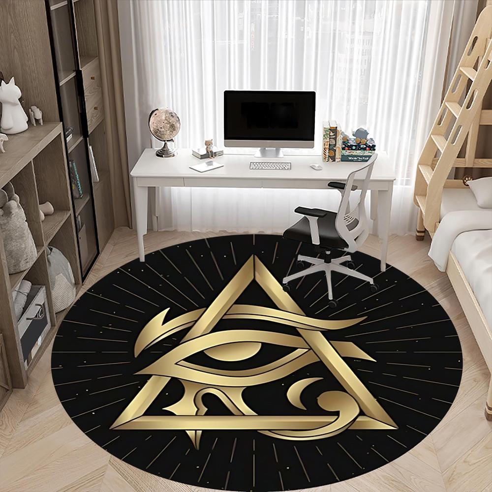 1pc Eye Pyramid Office Round Area Rug,  Mat Suitable For Office, Under Office Chairs Bedroom Living Room Home Decor, Room Deco