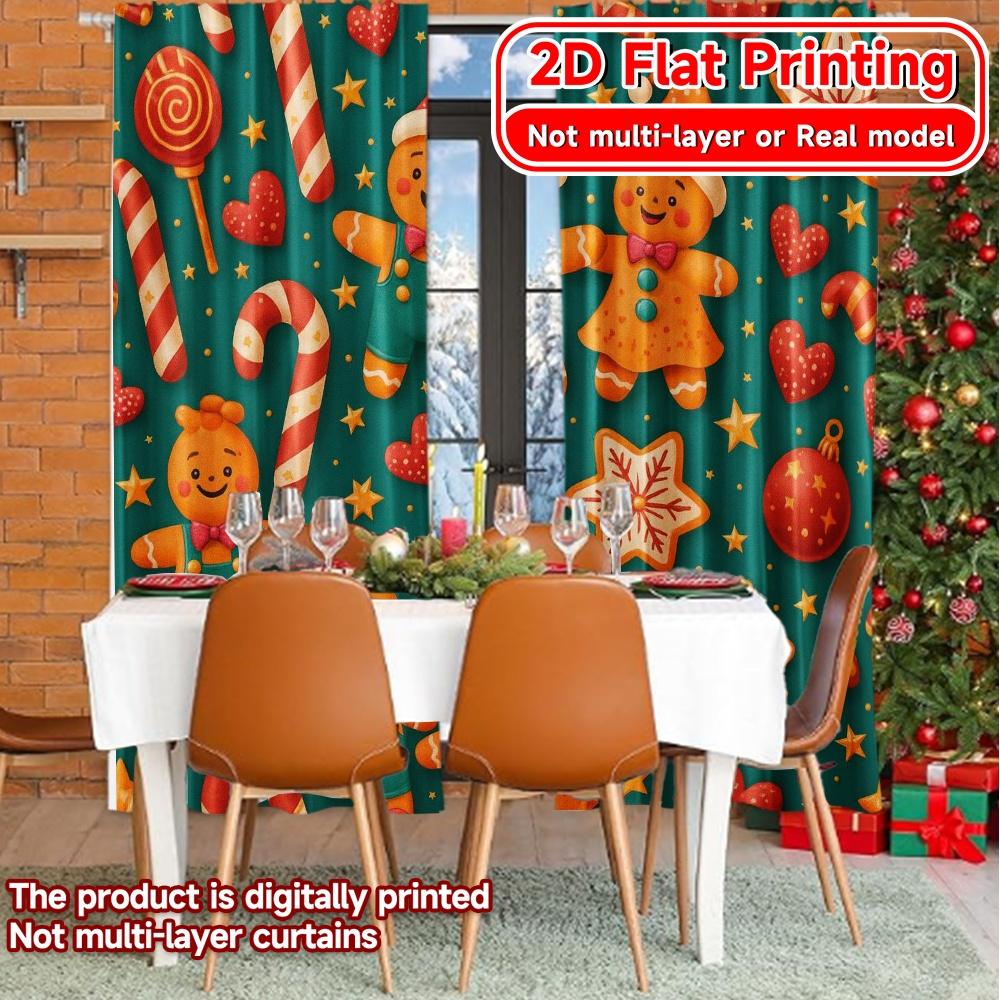2D Flat Printing,2pcs Gingerbread Joy(1) Chic Creative Curtains Versatile Polyester Curtains Versatile All Suitable for Bedroom