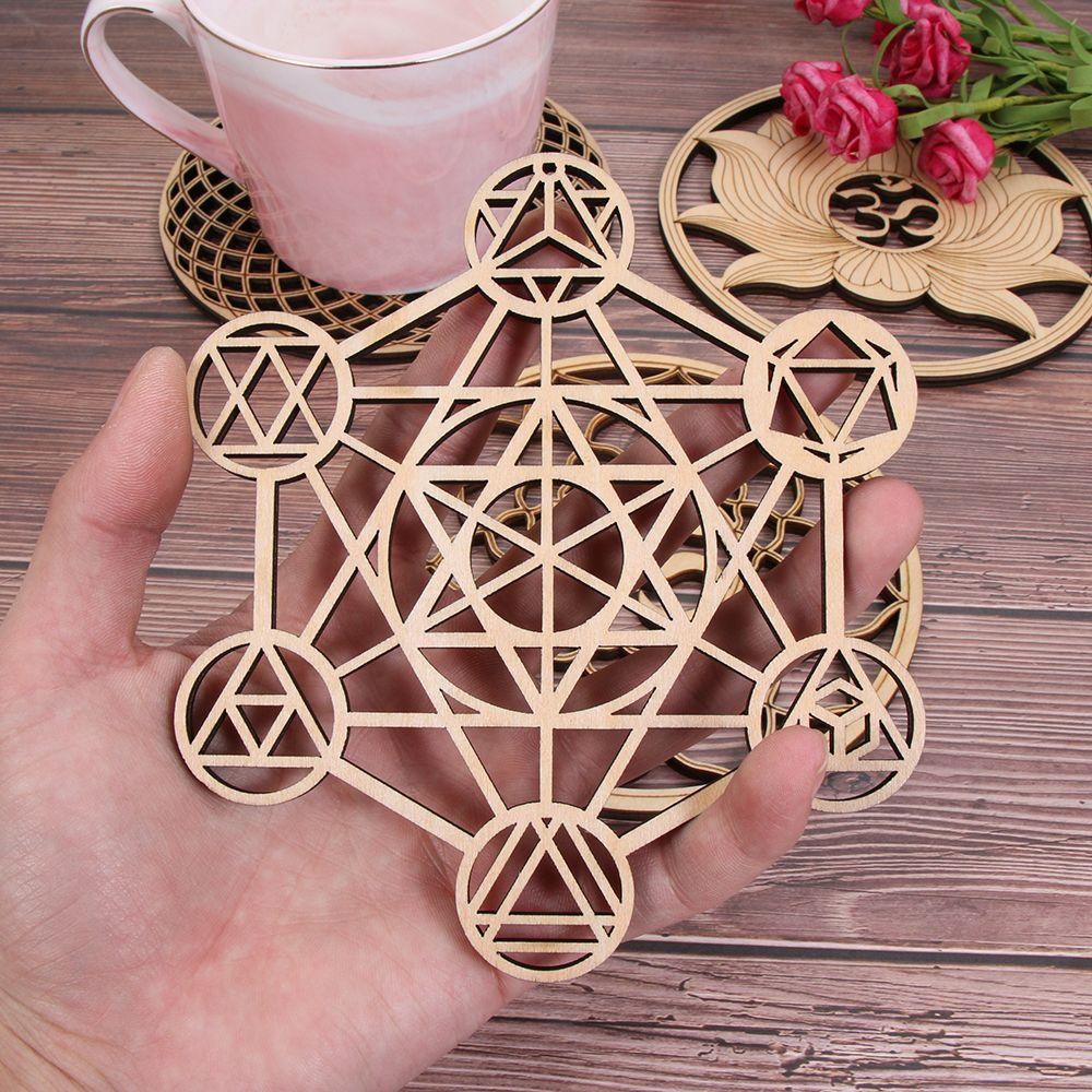 Wall Art Home Decor Handmade Coasters Laser Cut Flower Of Life Energy Mat Flower of Life Shape Slice Wood Base Wooden Wall Sign