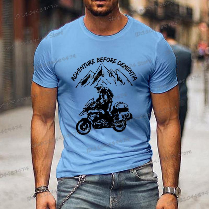 Funny Mountain Adventure Motorcycle T-shirts Harajuku Fashion Men T Shirt Adventure Before Dementia Shirts for Men Women
