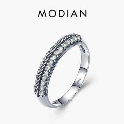 Modian Vintage Sparkling Clear CZ Pierścionek 925 Sterling Silver Możliwość układania w stosy Pierścionki dla kobiet Fine Jewelry