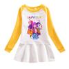 Kpop Monster Hunter Witch Korean Style Girls' Cartoon Ruffle Long Sleeve Mesh Princess Dress for Spring and Autumn.