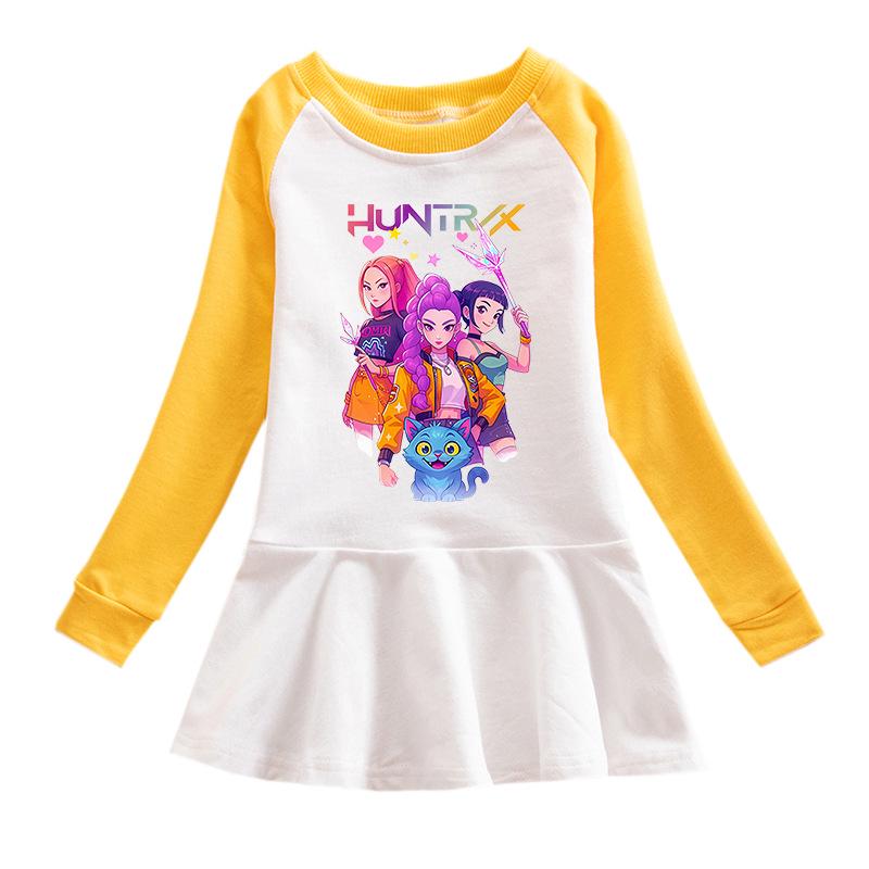 Kpop Monster Hunter Witch Korean Style Girls' Cartoon Ruffle Long Sleeve Mesh Princess Dress for Spring and Autumn.
