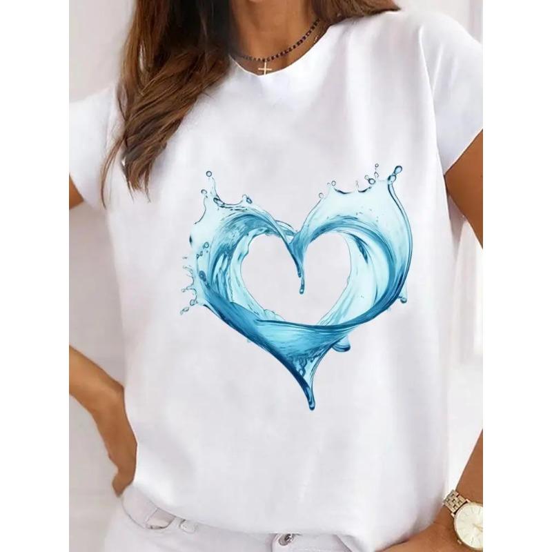 Oneck Tshirt Creative Flower Heart Short Sleeve Tshirt Female Women Clothing Funny Women T Shirt Casual Aesthetic Tshirts