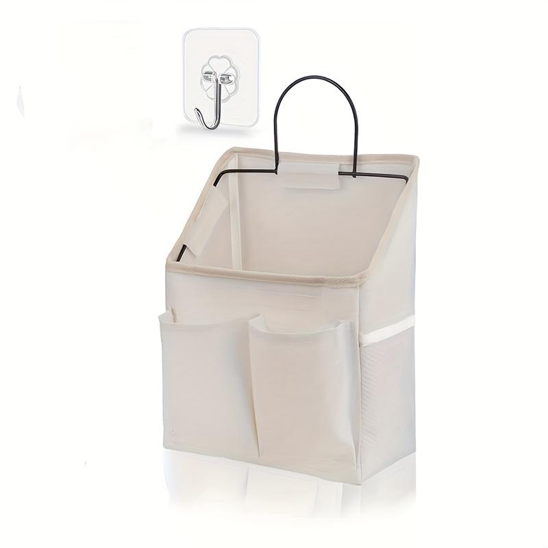 

1pc Cute Wall-Mounted Storage Bag - No-Drill Fabric Organizer with Multiple Compartments, Beige & Black Design for Dorms, Homes, or Offices белый