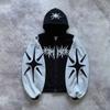 Damska bluza z kapturem oversize z naszywką patchworkowy nadruk zamek z przodu Streetwear styl Harajuku