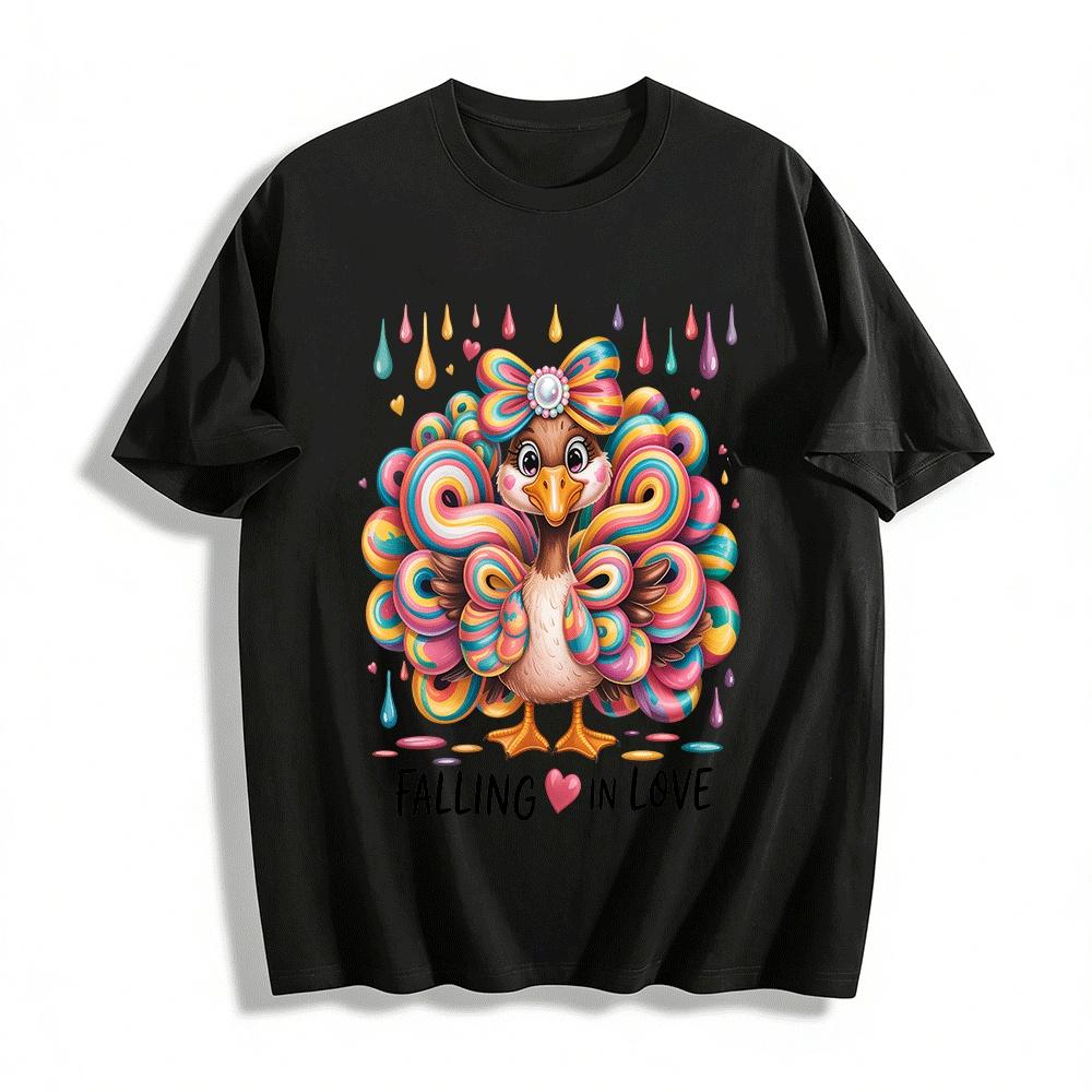 

Cute Colorful Swirl Duck Heart Print Casual Top Pure cotton T-shirt XXS