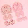 Baby Turban Hat Hospital Nursery Hat with Gloves & Feet Bowknot Newborns Soft Bonnet Caps Set for Baby 0-3 Month