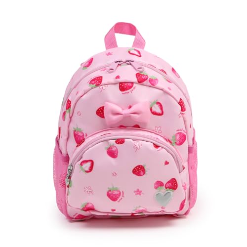 Mother Garden Kids  Backpack for Girls, Small [Size S], Wild Strawberry Sketch Pattern with Strawberry Ribbon, 752-37839