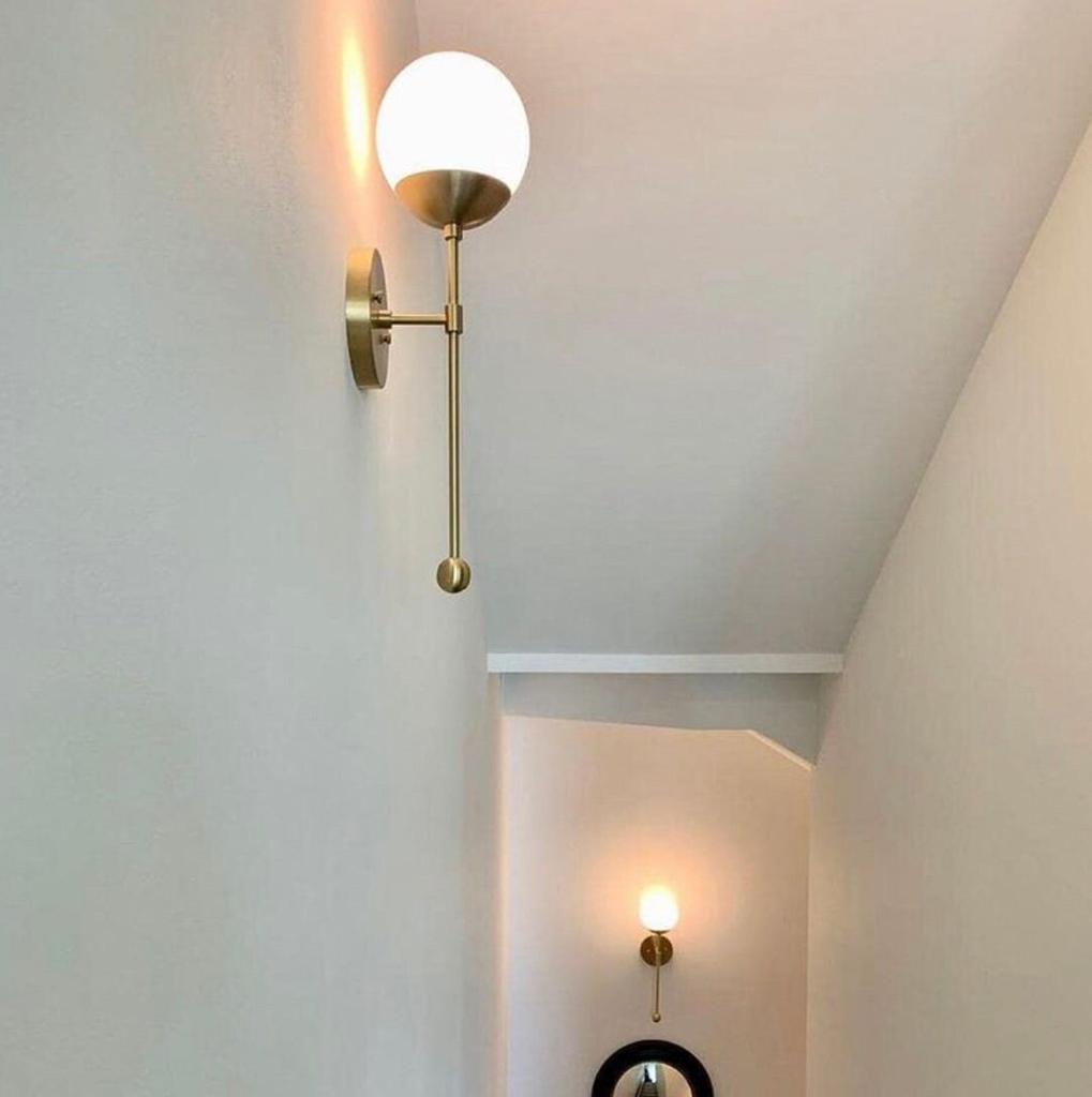 Vintage Brass Trumpet Glass Globe Wall Light – Mid Century Sconce