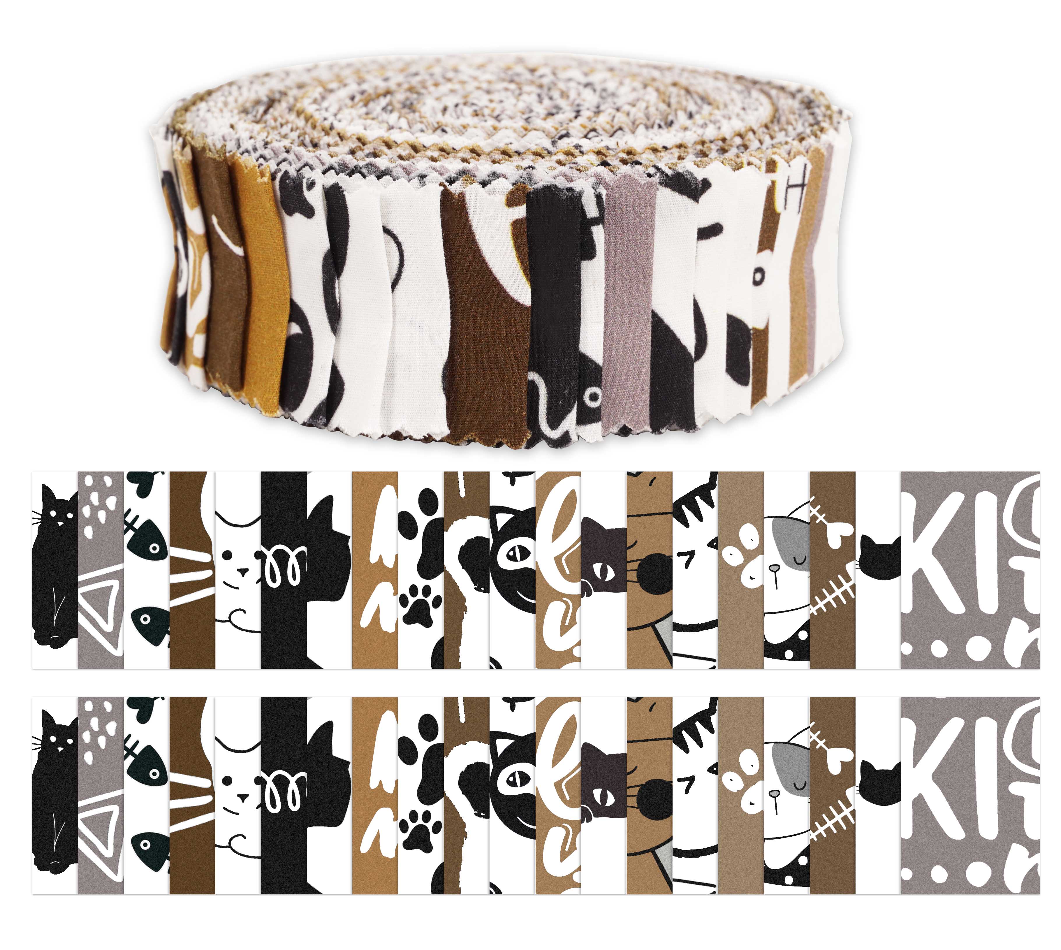 

Soimoi, 40 шт. бавовняної тканини з котячим принтом для стьобання, смужки для рукоділля, 2,5x42 дюйма, желейний рулон - 1.5x42inches коричневий