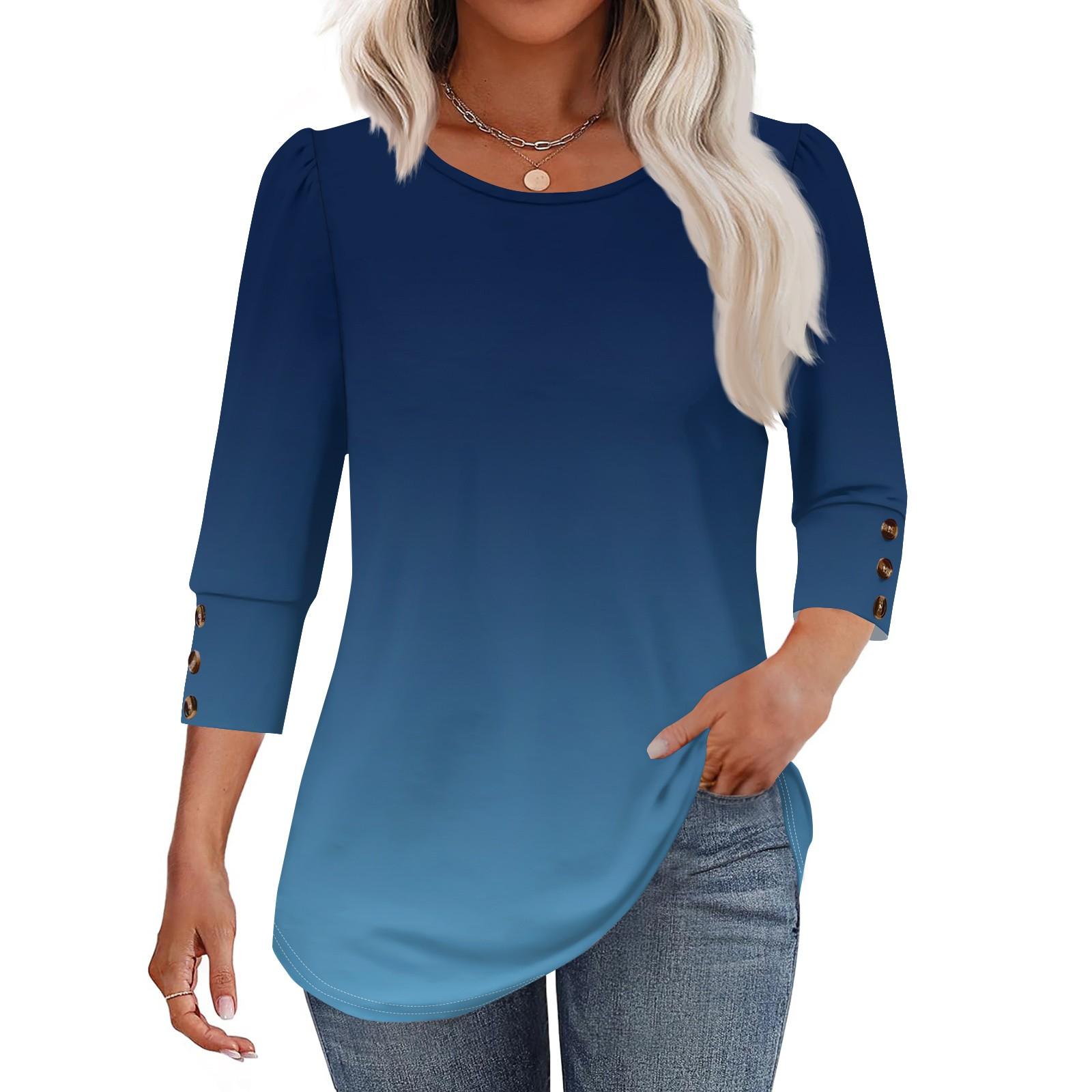 

Women s Fashion Casual Gradient, Tie- Print Round Neck Cropped Sleeve T-shirt Top XXL