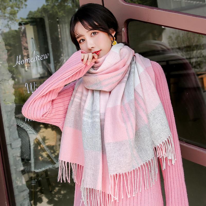 Large Plaid Wool Scarf for Women Koream Autumn Warm Shawls and Wraps Pashmina Winter Wool Scarves Blanket Echarpe Stole Ladies