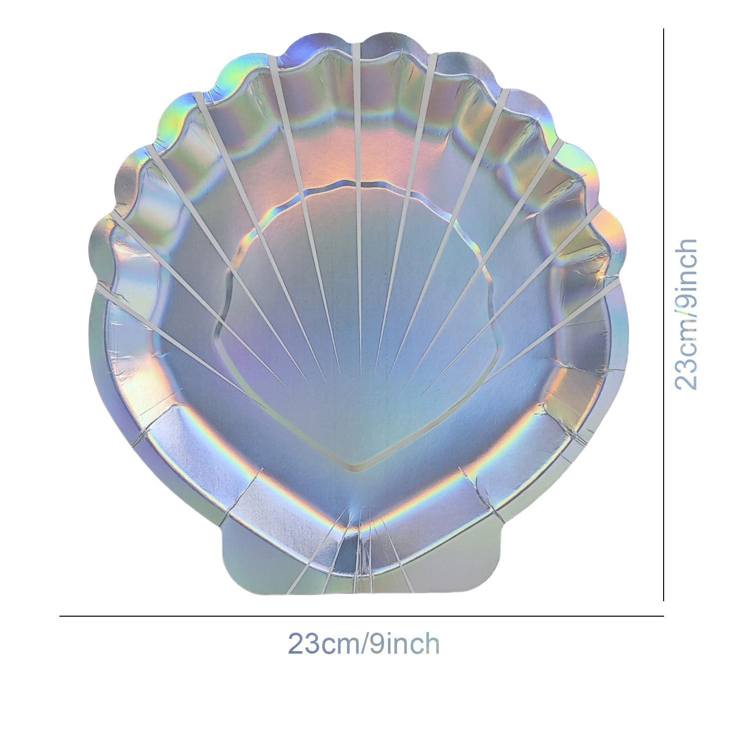 

10 шт. Новая лазерная цветная ракушка Одноразовая бумажная тарелка Принадлежности для украшения на день рождения Неправильная бумажная тарелка Посуда Оптом 9Inch 10PCS