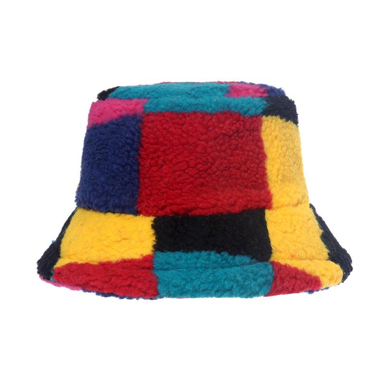 2025 autumn and winter basin hat European and American new outdoor trend fashion color splicing plaid bucket hat thermal hat men and women