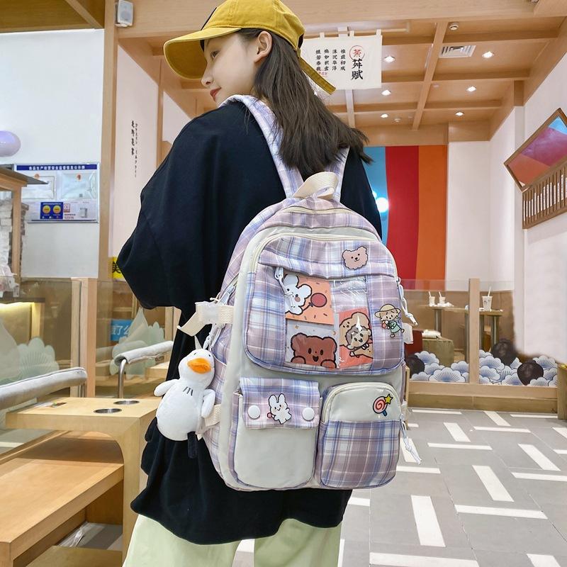 Schoolbag schoolbag for girls, grades 3 to 5 and 6, summer plaid cute girl, high school student, junior high school backpack