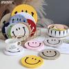 Smiling Face Round Mat Woven Ramie Placemats Anti Slip Dining Table Mats Non-Slip Tableware Bowl Pads Kitchen Drink Cup Coasters