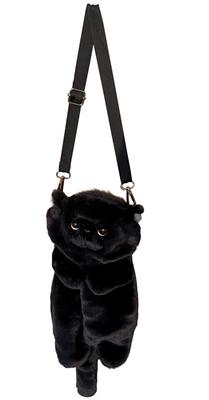 [HUIJUFU] Lifelike Fluffy Cat-Shaped Crossbody Handbag for Women, Black