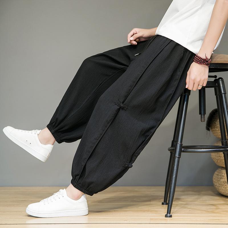 Men Casual Solid Color Harem Pants Men Loose Oversize Beach Pants Jogger Drawstring Lantern Pants Male Black Wide Leg Trousers