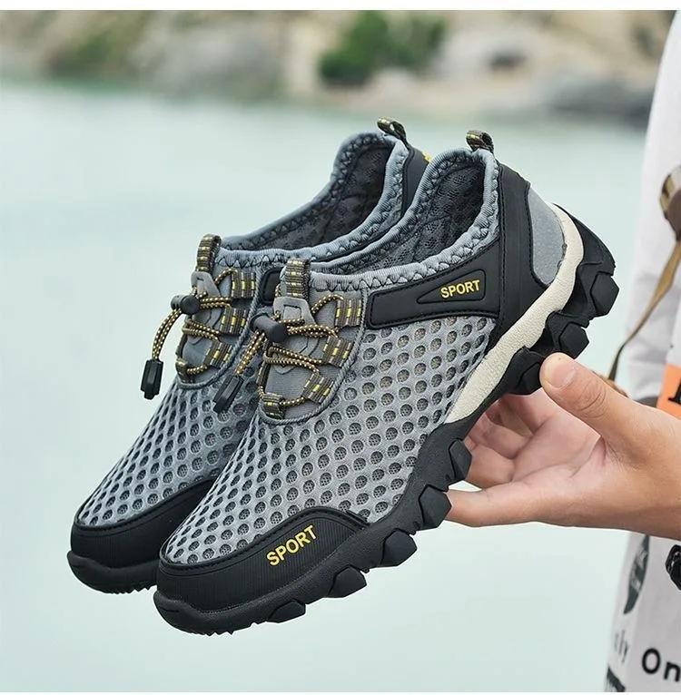 Sapatos esportivos de malha masculinos de verão, moda montanhismo, respirável, leve, antiderrapante, sapatos para atividades ao ar livre, viagem, corrida, sapatos casuais
