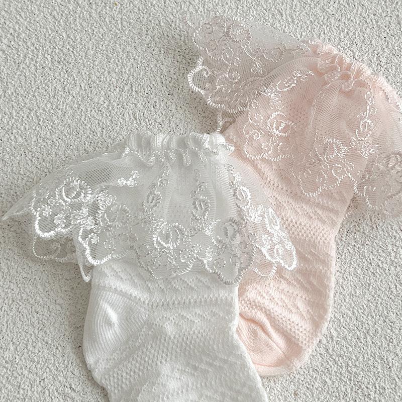 Lace Ruffle Princess Baby Socks Summer Mesh Breathable Kids Short Socks Korean Solid Color Toddler Socks 0-3 Years