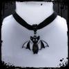 Cute Black & White Baby Bat Velvet Collar Pendant Necklace for Halloween