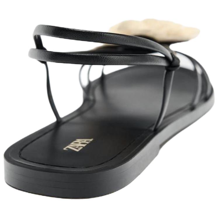 Zara Pu Vintage Open-Toe Floral Decor Flat One-Strap Sandals 1.5Cm Women Sandals Black 2604510800