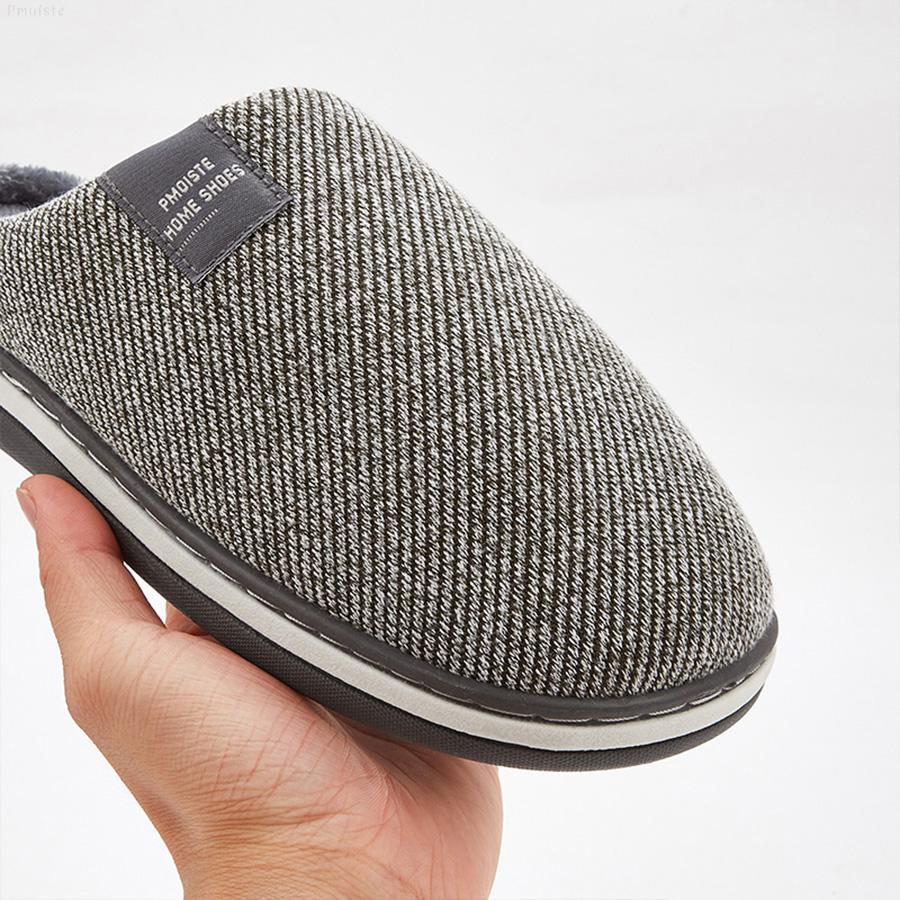 Papuci de iarnă călduroși pentru bărbați și femei cu branțuri din spumă cu memorie, pantofi de casă cu dungi antiderapanți, unisex de interior confortabili mărime plus