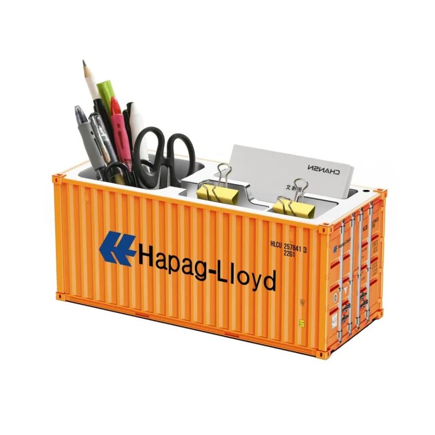 Miniature Realistic Shipping Container Model Simple Multifunctional Office Desktop Pen Holder Storage Box Home Decor Craft
