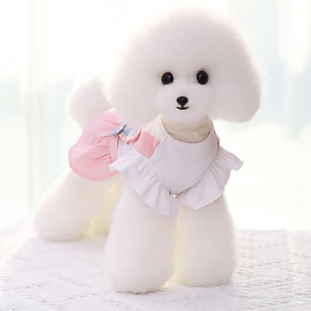 Cartoon Dog Round Neck Dress With Bow-knot Pet Pleated Skirt Dog Dress  Pet Supplies