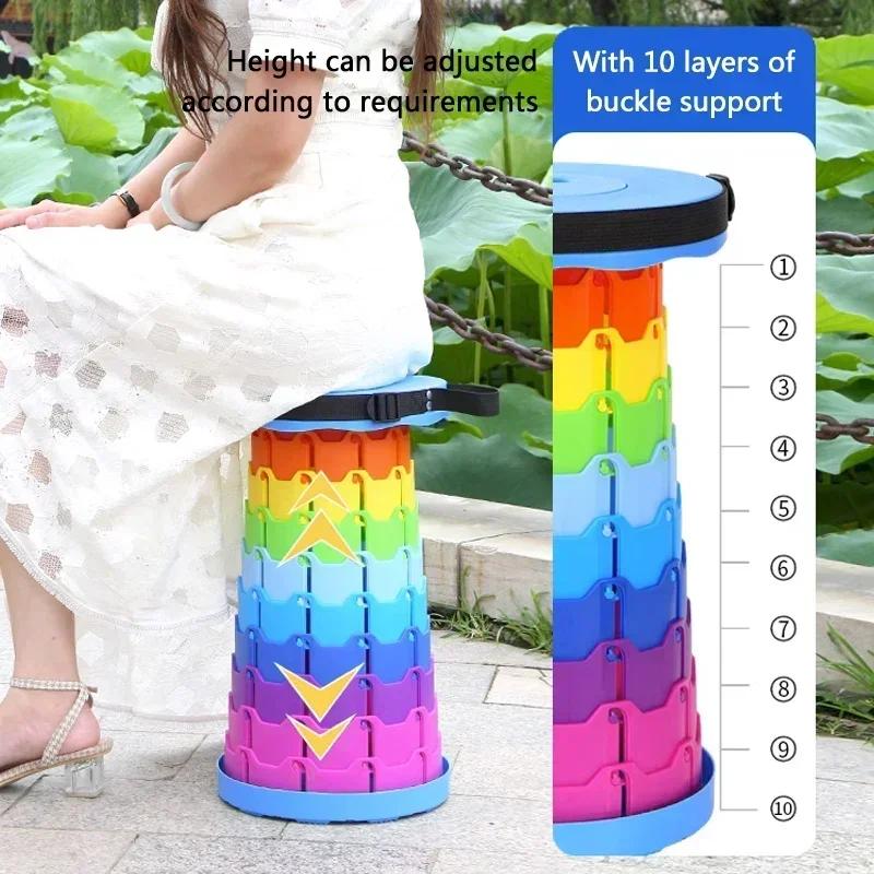 Thickened Travel Outdoor Rainbow Retractable Folding Stool, High-speed Rail and Train Portable Retractable Stool, Outdoor Chair
