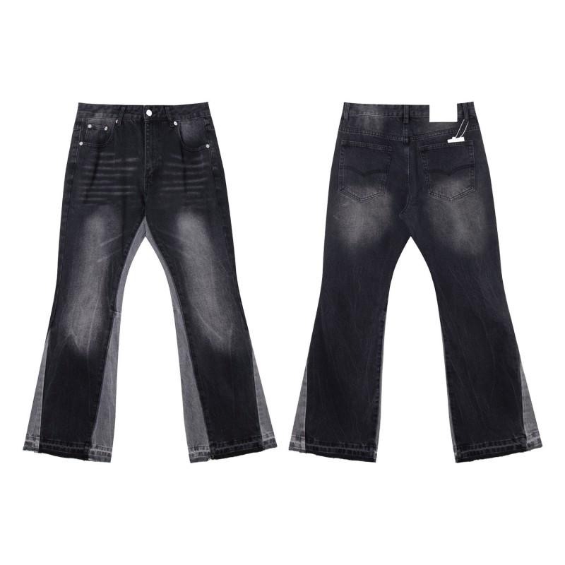 Mens High Street Graffiti Jeans Vintage Washed Slightly Flared Long Pants