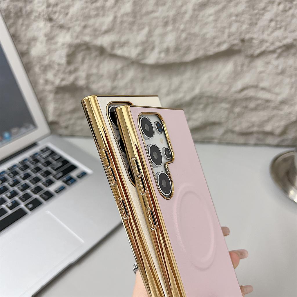 For Samsung Galaxy S25 Ultra Magnetic Case Nappa Texture PU+TPU+PC Phone Back Cover