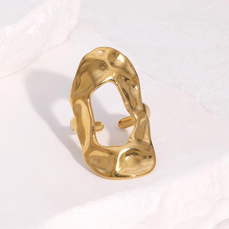 Gold Color Stainless Steel Rings for Women Men Retro Irregular Hammered Hollow Open Rings Waterproof Jewelry Party Gift