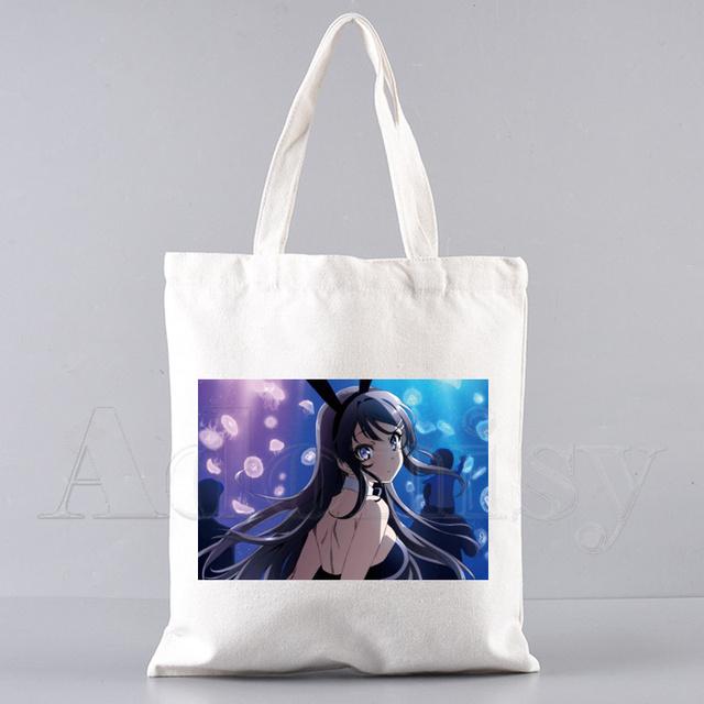 Bunny Girl Senpai Sakurajima Mai Shopper Bags Shopping Bag Tote Bag Skulderveske Lerretsvesker College Håndveske med stor kapasitet
