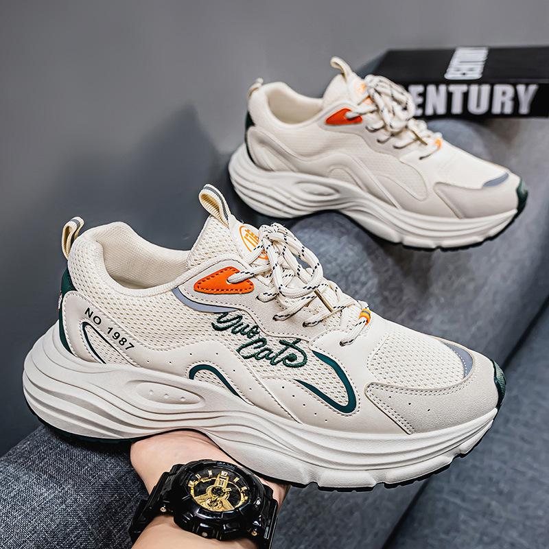 

Мужская обувь, новинка 2025 года, весенняя сетчатая дышащая студенческая модная спортивная повседневная обувь, мужская износостойкая обувь для папы на толстой подошве 39