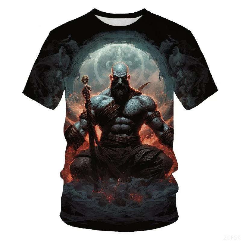 Men's Fashion Game Character 3D Printed T-shirt Hip Hop Trend Harajuku Street Wear Round Neck Short Sleeve God of War Summer