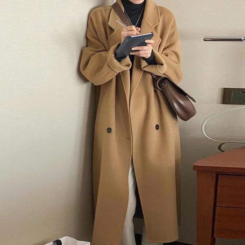 Woolen Coat Women's Medium and Long 2024 Spring and Autumn New Hepburn Style Temperament Small Loose Korean Woolen Coat